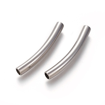 304 Stainless Steel Tube Beads, Curved Tube Noodle Beads, Curved Tube, Stainless Steel Color, 40x5mm, Hole: 4mm
