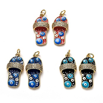 Brass Clear Cubic Zirconia Pendants, Long-Lasting Plated, with Enamel and Jump Ring, Slipper, Mixed Color, 27x12x5.5mm