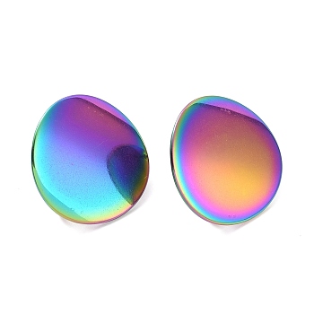 304 Stainless Steel Stud Earring Findings, with Loop, Curved, Flat Round, Rainbow Color, 20mm, Hole: 3mm, Pin: 0.8mm