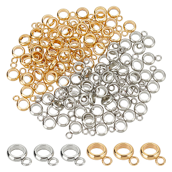 120Pcs 2 Colors 201 Stainless Steel Tube Bails, Loop Bails, Ring Bail Beads, Mixed Color, 9x6x2mm, Hole: 1.8mm, Inner Diameter: 4mm, 60pcs/color