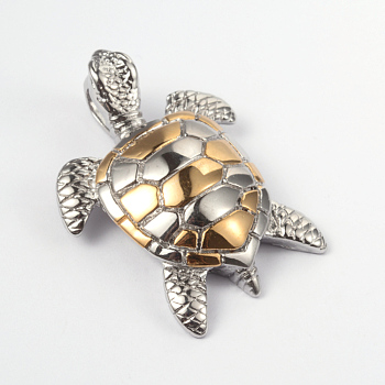 316 Surgical Stainless Steel Pendants, Tortoise, Golden & Stainless Steel Color, 45x34x10mm, Hole: 5x9mm
