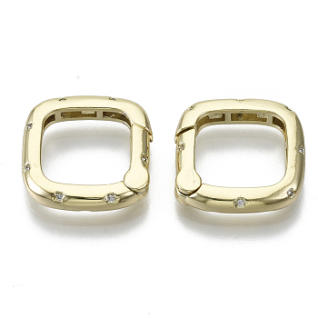 Brass Micro Pave Cubic Zirconia Spring Gate Rings, Nickel Free, Square, Clear, Real 18K Gold Plated, 18.5x18.5x3.5mm, Inner Diameter: 13x13mm