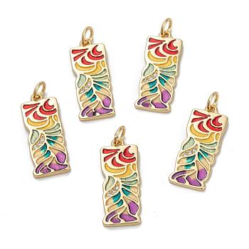 Brass Cubic Zirconia Pendants, Long-Lasting Plated, with Enamel, Rectangle, Real 18K Gold Plated, 22.5x9x2mm, Hole: 3.6mm