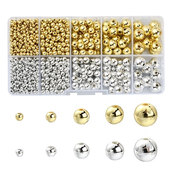 ABS Plastic Beads, Eco-Friendly Electroplated Beads, Round, Mixed Color, 3~10mm, Hole: 1.4~2.3mm, 1403pcs/box