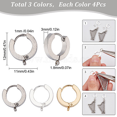 12Pcs 3 Colors 201 Stainless Steel Huggie Hoop Earrings Findings(STAS-SC0004-52)-2