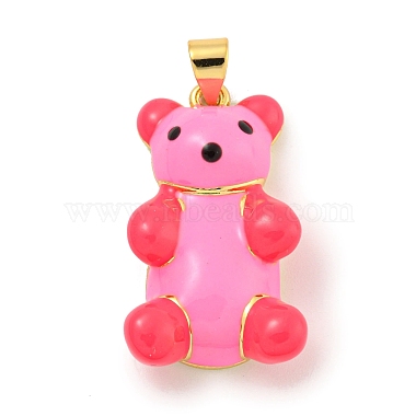 Real 18K Gold Plated Hot Pink Bear Brass Pendants