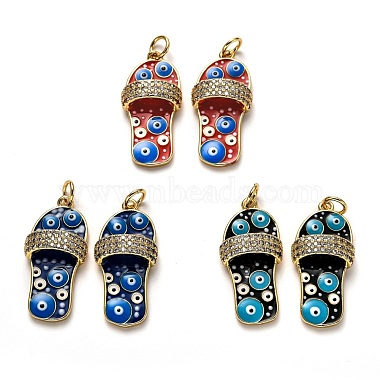 Real 18K Gold Plated Mixed Color Shoes Brass+Cubic Zirconia Pendants