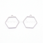 Alloy Open Back Bezel Pendants, for DIY UV Resin, Epoxy Resin, Pressed Flower Jewelry, Hexagon, Platinum, 29x28x3mm, Inner Diameter: 22x25mm, Hole:2.5mm(PALLOY-WH0081-35B)