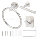 304 Stainless Steel Bathroom Accessories Kit, including Wall Mounted Paper Roll Holders Set, Towel Ring Set, and 2Pcs Adhesive Hook Hangers, Stainless Steel Color(HJEW-UN0001-06)