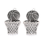 Tibetan Style Alloy Pendants, Basketball Charms, Cadmium Free & Lead Free, Antique Silver, 43.5x24x6mm, Hole: 2.5mm(TIBE-N014-02AS)