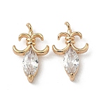Brass Micro Pave Clear Cubic Zirconia Pendants, Long-Lasting Plated, Irises Flower Charm, Real 18K Gold Plated, 15.5x9.5x3mm, Hole: 1.2mm(KK-A280-13G)