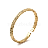 304 Stainless Steel Flat Mesh Chain Shape Open Cuff Bangle for Women, Real 18K Gold Plated, Inner Diameter: 1-7/8x2-3/8 inch(4.9x6.05cm) (BJEW-C033-08G)