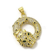 Rack Plating Brass Micro Pave Cubic Zirconia Pendants, Long-Lasting Plated, Cadmium Free & Lead Free, Leopard, Real 18K Gold Plated, 29.5x22x5.5mm, Hole: 5x3mm(KK-A210-03C-G)