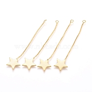 Brass Big Pendants, with Box Chain, Long-Lasting Plated, Star, Real 18K Gold Plated, 56x12x1mm, Hole: 1.6mm(KK-L198-005G)