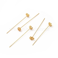 Brass Crystal Rhinestone Flower Head Pins, Real 18K Gold Plated, 53.5mm, Flower: 8x8x4mm, Pin: 0.7mm(21 Gauge)(KK-A178-03G)