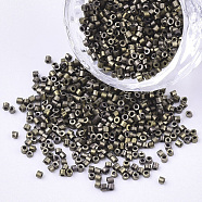 Electroplate Glass Cylinder Beads, Seed Beads, Frosted, Metallic Colours, Round Hole, Dark Goldenrod, 1.5~2x1~2mm, Hole: 0.8mm, about 8000pcs/bag, about 85~95g/bag(SEED-Q036-01A-K03)