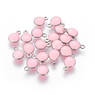 304 Stainless Steel Enamel Charms, Enamelled Sequins, Flat Round, Stainless Steel Color, Pink, 10.5x8x3~3.5mm, Hole: 1.2mm(STAS-O122-C-07P)