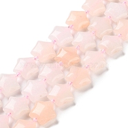 Natural Rose Quartz Beads Strands, with Seed Beads, Puffed Star, 14~15.5x15~16x6.5~7mm, Hole: 1mm, about 24~25pcs/strand, 15.55''~15.95''(39.5~40.5cm)(G-NH0005-026)