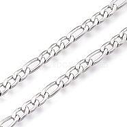 304 Stainless Steel Figaro Chain, with Spool, Unwelded, Stainless Steel Color, Link: 7.5x3.5x0.7mm and 5.5x3.5x0.7mm, about 32.8 Feet(10m)/roll(CHS-M003-12P-C)