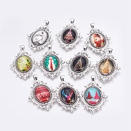 DIY Pendants Making, with Tibetan Style Alloy Pendant Cabochon Settings and Christmas Theme Glass Cabochons, Oval with Flower, Antique Silver, Setting: 56x38x2mm, Hole: 5x7mm, Cabochon: 25x18x6mm, 2pcs/set(DIY-X0292-55AS)