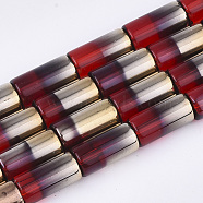 Half Electroplate Glass Beads Strands, Column, Red, 19.5~20x10mm, Hole: 1.4mm, about 15~17pcs/strand, 13.39 inch(34cm)(EGLA-S177-01H)