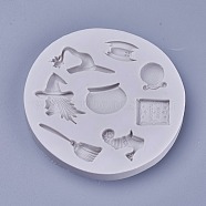 Halloween Theme Food Grade Silicone Molds, Fondant Molds, For DIY Cake Decoration, Chocolate, Candy, UV Resin & Epoxy Resin Jewelry Making, Mixed Shapes, Light Grey, 85x8mm(DIY-L019-032B)
