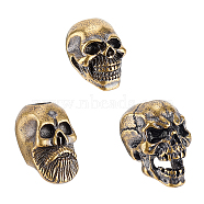 3Pcs 3 Style Brass Beads, Skull, Raw(Unplated), 12~25x11~22.5x14~17mm, 1pc/style(KK-FG0001-10)