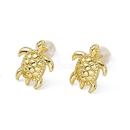 Brass Tortoise Stud Earrings for Women, Real 18K Gold Plated, 10x8.5mm, Pin: 0.8mm(EJEW-P211-07G)