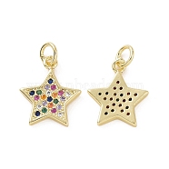 Brass Micro Pave Cubic Zirconia Charms, with Jump Rings, Star Charm, Real 18K Gold Plated, 15x12.5x1.6mm, Hole: 3.2mm(KK-E068-VF168)