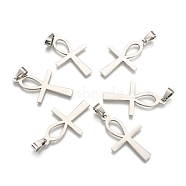 Easter Theme 304 Stainless Steel Pendants, Ankh Cross, Stainless Steel Color, 44.5x27x1.5mm, Hole: 5x9mm(X-STAS-D147-15)