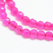Natural Agate Bead Strands, Dyed, Faceted, Round, Magenta, 3~3.5mm, Hole: 0.5mm, about 124~126pcs/strand, 14.5~14.8 inch(G-R344-3mm-34)