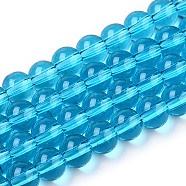 Transparent Glass Beads Strands, Round, Deep Sky Blue, 6~6.5mm, Hole: 1.4mm, about 67~70pcs/strand, 14.76 inch~15.16 inch(37.5~38.5cm)(GLAA-T032-T6mm-06)