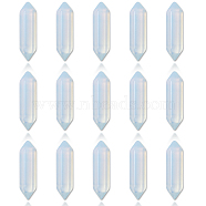 CHGCRAFT Faceted Bullet Opalite Double Terminated Pointed Beads, for Wire Wrapped Pendants Making, No Hole/Undrilled, 30x9x9mm, 15pcs/box(G-CA0001-57)