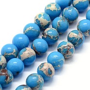 Synthetic Imperial Jasper Beads Strands, Dyed, Round, Deep Sky Blue, 8mm, Hole: 0.8mm, about 47pcs/strand, 14.96 inch(38cm)(G-I199-35-8mm-E)