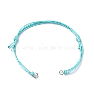 Adjustable Eco-Friendly Korean Waxed Polyester Cord Bracelet Making, with 304 Stainless Steel Open Jump Rings, Fit for Connector Charms, Cyan, 5-1/8~9-1/4 inch(132~235mm), Hole: 3mm(AJEW-JB01195-01)