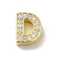 Brass Micro Pave Cubic Zirconia Beads, Lead Free & Cadmium Free, Long-Lasting Plated, Real 18K Gold Plated, Letter D, 12.5x10x5mm, Hole: 9.5x2mm(KK-H487-25G-04)