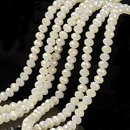 Electroplate Glass Beads Strands, Imitation Jade Beads, Full Rainbow Plated, Faceted, Rondelle, White, 4x3mm, Hole: 0.4mm, about 123~127pcs/strand, 16.5~16.9 inch(42~43cm)(EGLA-A034-J4mm-T07)