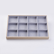 Cuboid Wood Ornament Displays, Covered with Velvet, 12 Compartments, Light Grey, 35x24 x3.1cm(ODIS-K002-01)