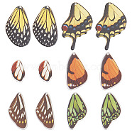 24Pcs 6 Style Printed Translucent Acrylic Pendants, Butterfly Wing, Mixed Color, 21.5~46x13.5~23.5x2mm, Hole: 1.5~1.6mm, 4pcs/style(SACR-SC0001-11)