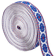 10M Ethnic style Embroidery Polyester Ribbons, Jacquard Ribbon, Garment Accessories, Flower Pattern, Medium Blue, 1 inch(25mm)(OCOR-GF0002-37)
