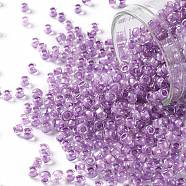 TOHO Round Seed Beads, Japanese Seed Beads, (936) Inside Color Dark Lilac Lined, 8/0, 3mm, Hole: 1mm, about 222pcs/10g(X-SEED-TR08-0936)