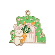 Animal Forest Theme Zinc Alloy Enamel Pendants, Light Gold Charms, Green, 29.5x30x1.5mm, Hole: 1.8mm(FIND-Z065-01H)