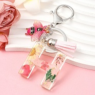 Resin & Acrylic & Faux Suede Tassel Keychain, with Alloy Clasp and Iron Rings, Letter H, 10cm(KEYC-YW00125-08)