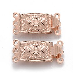 304 Stainless Steel Box Clasps, Multi-Strand Clasps, 3-Strands, 6-Holes, Rectangle, Rose Gold, 21x10x4.5mm, Hole: 1mm(STAS-P249-02RG)