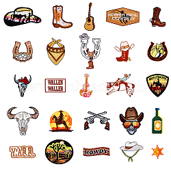 25Pcs West Cowboy Style Polyester Patches, Stick On Patch, Costume Accessories, Appliques, Mixed Shapes, Mixed Color, 27~88x30~85x1.5~2mm(PATC-ME0001-26)