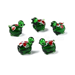 Handmade Lampwork Beads Strands, Tortoise with Flower, Green, 15~18x15~18x11~12.5mm, Hole: 1.2~1.8mm, about 30~35pcs/strand, 15.35~17.52 inch(39~44.5cm)(LAMP-N024-36A)