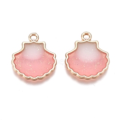 Alloy Enamel Pendants, Double-Sided, Scallop Shell Shape, Golden, Pink, 18x15.5x2mm, Hole: 1.6mm(ENAM-I044-11D)