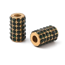 Ion Plating(IP) 304 Stainless Steel Beads, with Rhinestone, Column, Golden, Emerald, 11x7mm, Hole: 3mm(STAS-NH0001-02G-05)