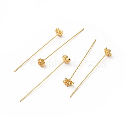 Brass Crystal Rhinestone Flower Head Pins, Real 18K Gold Plated, 53.5mm, Flower: 8x8x4mm, Pin: 0.7mm(21 Gauge)(KK-A178-03G)
