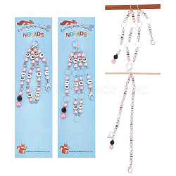 2Pcs 2 Style Knitting Row Counter Chains, ABS Plastic Imitation Pearl Beaded 1~10 Numbered Stitch Marker with Tibetan Style Heart Lobster Claw Clasp for Tracking Project Progress, Pink, 36.9cm & 43cm, 1pc/style(HJEW-NB0001-79)